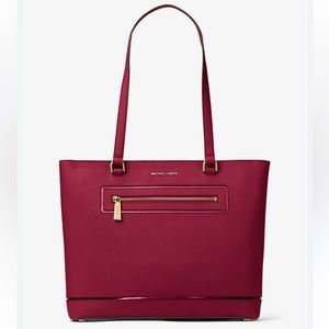 Michael Michael Kors Frame Out Jet Set Large Leather Tote Bag Burgundy
